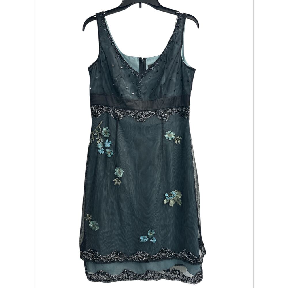 Adrianna Papell Teal and Aqua Embroidered Mini Dress
